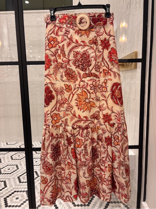 Zimmermann Dresses & Skirts - Zimmermann Cream Belted Maxi Skirt with Red & Orange Floral Print